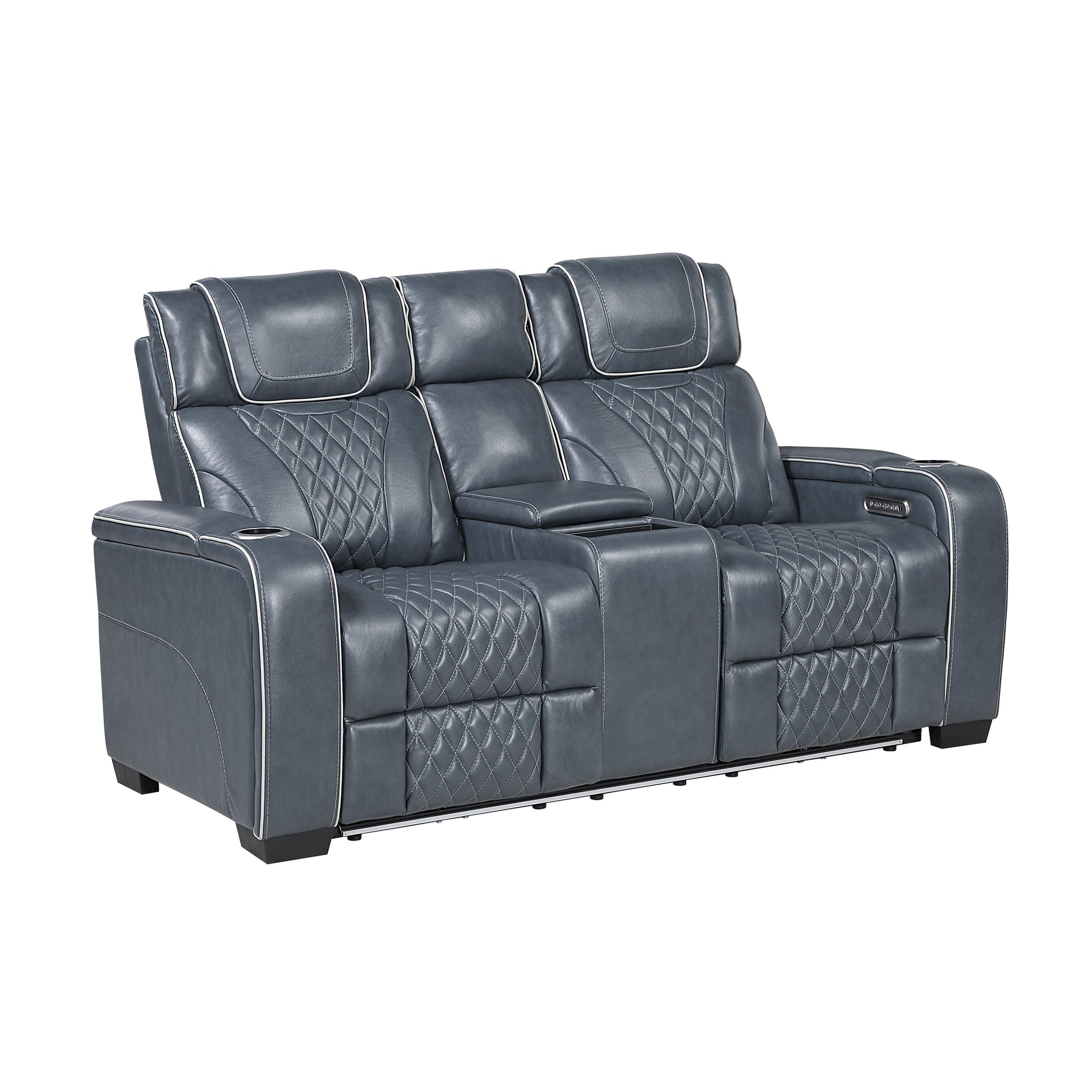 Apex Power Reclining Loveseat in Blue - full loveseat view
