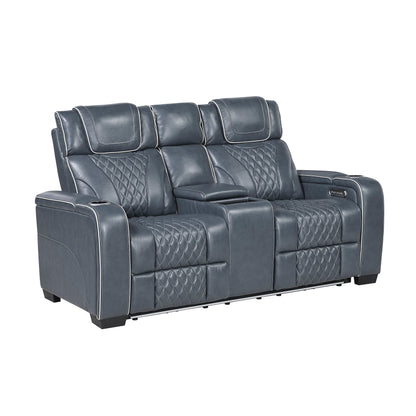 Apex Power Reclining Loveseat in Blue - full loveseat view