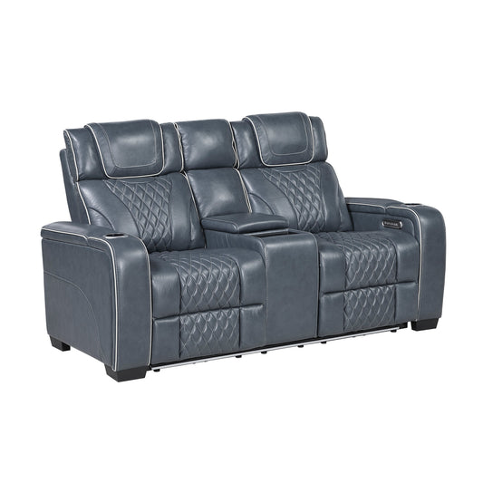 Apex Power Reclining Loveseat in Blue - full loveseat view