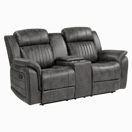 Centeroak reclining loveseat in gray microfiber