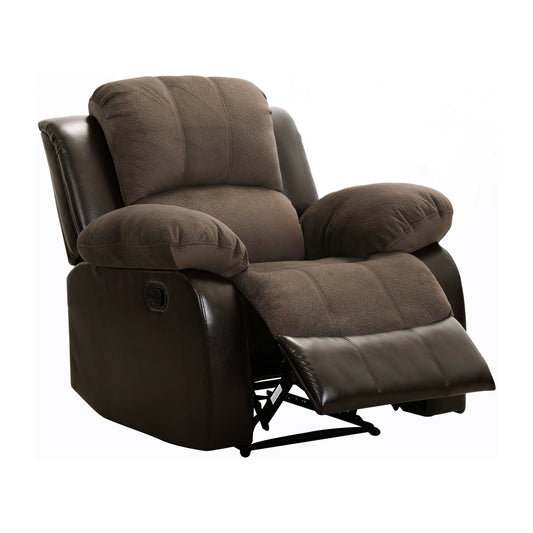 Cranley manual recliner chair in chocolate microfiber and faux leather
