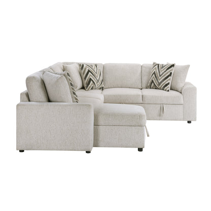Side profile of the Myrtle Collection sectional sofa highlighting the clean lines, plush cushions, and light beige upholstery – available at Paty Furniture in Tacoma, Kent, and Burien.