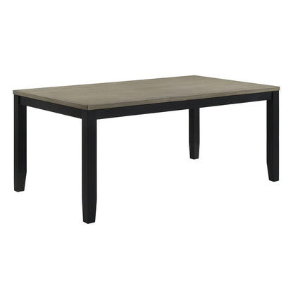 Sleek rectangular dining table with textured wood grain finish and clean-lined black legs – part of the Folio Collection