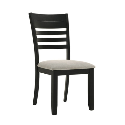 Ladder-back dining chair from the Folio Collection featuring deep black frame and cushioned neutral seat for modern comfort