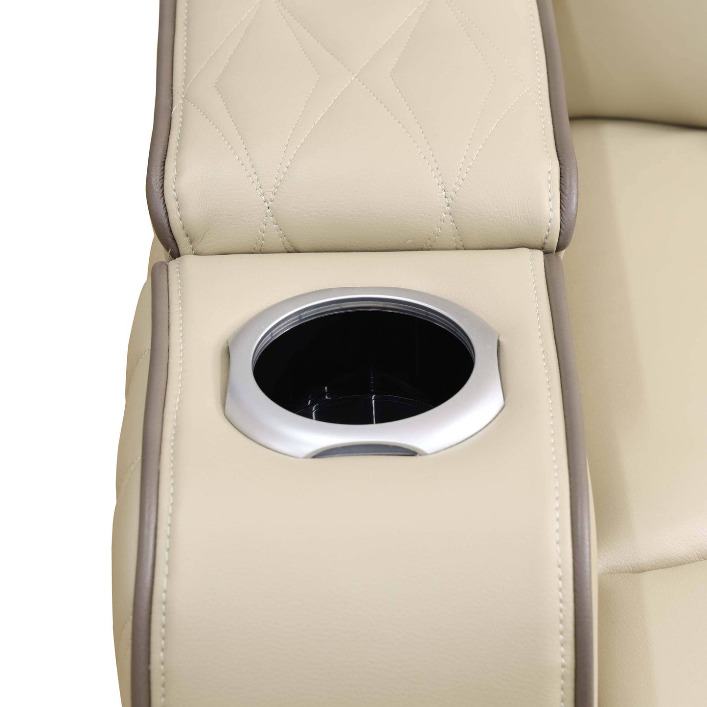 Beige car interior with a cup holder