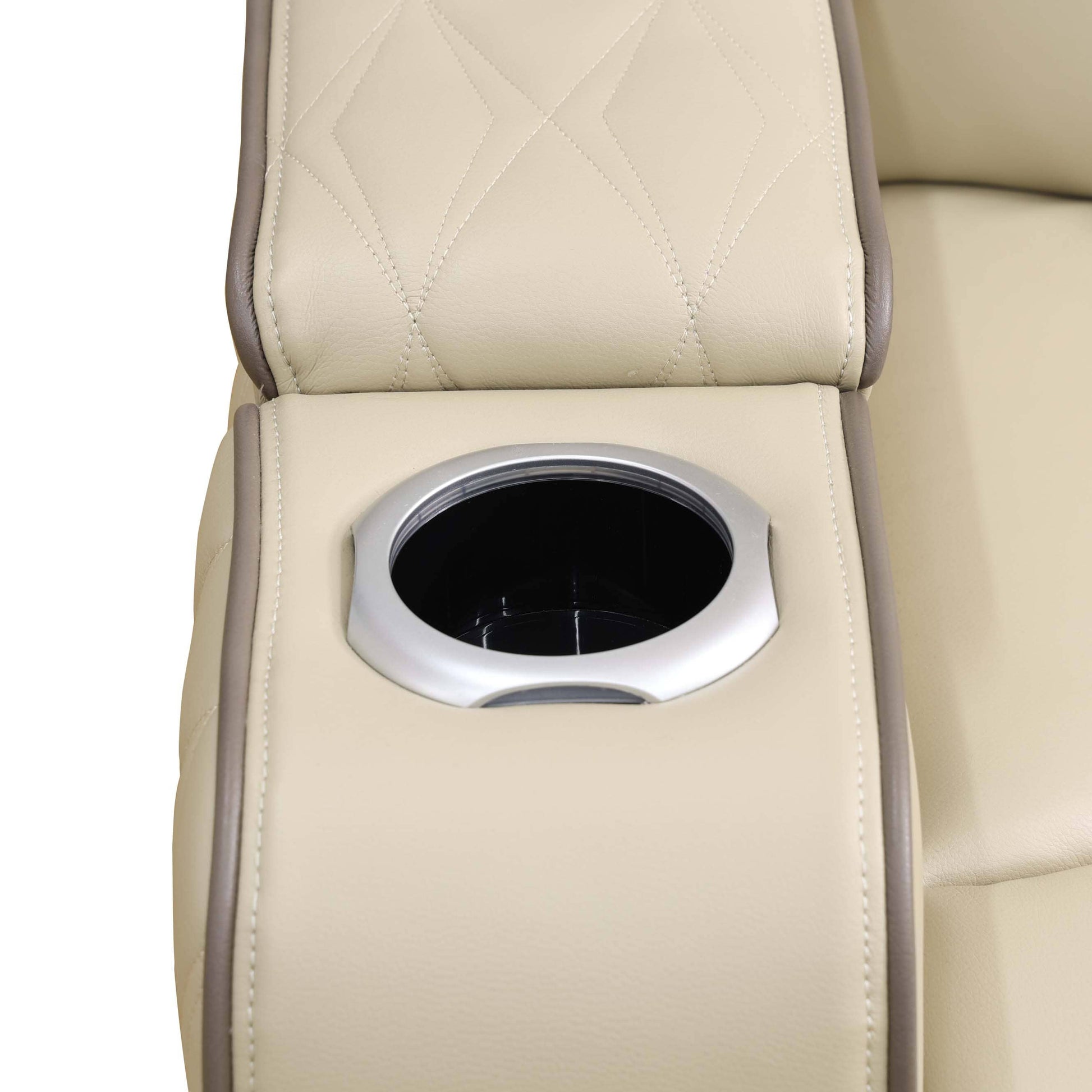 Beige car interior with a cup holder