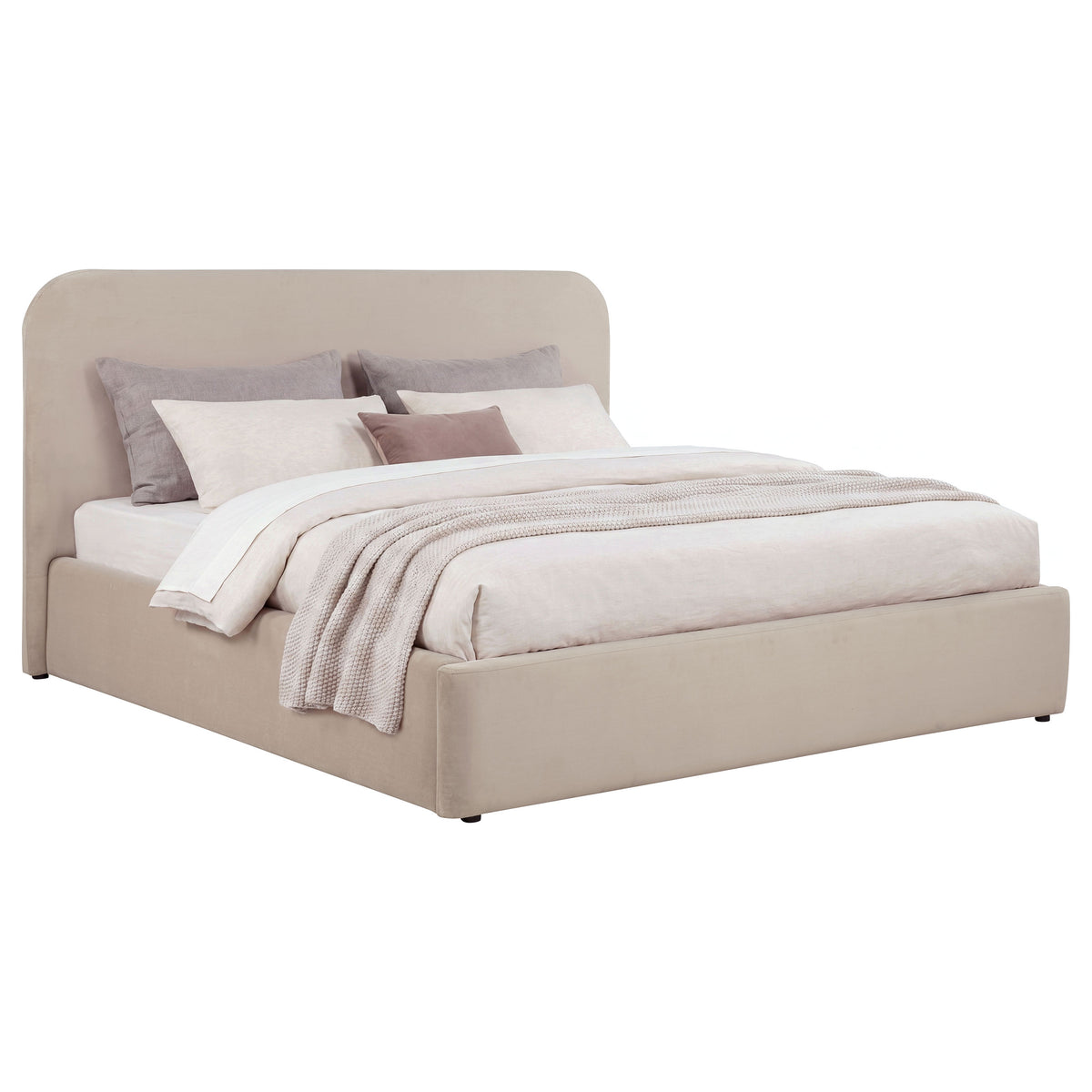 Anders beige upholstered lift-storage bed detail view 4