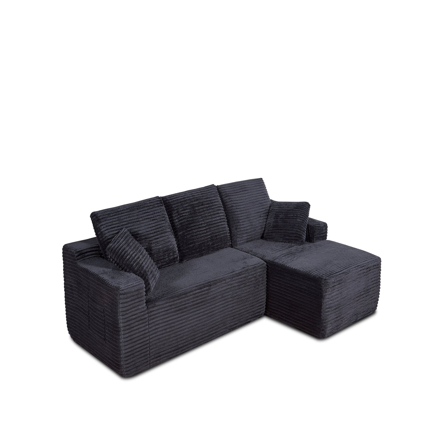 Black compressed sofa plush cushion and upholstery detail