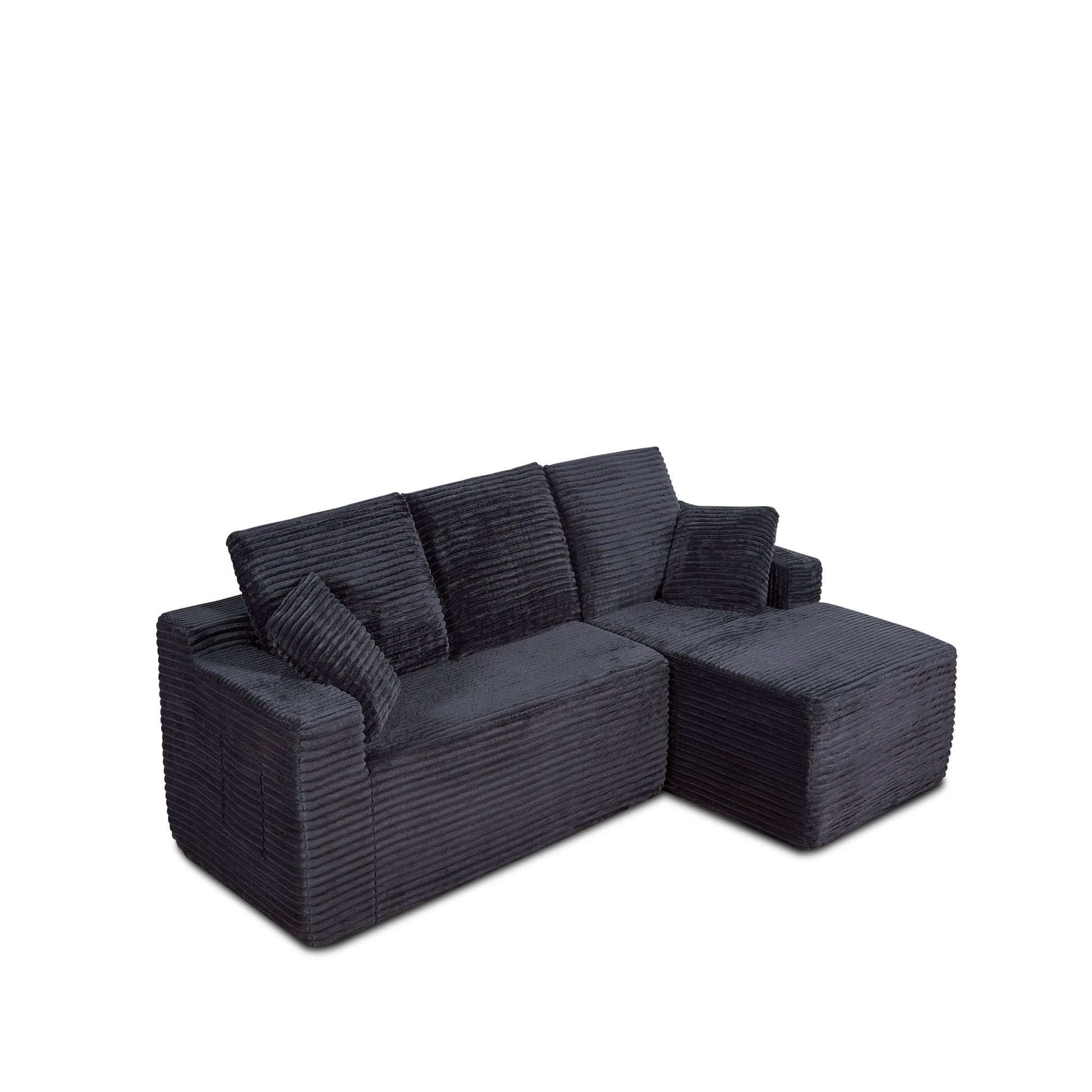 Black compressed sofa plush cushion and upholstery detail
