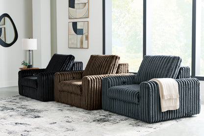 Chalmers power gliding chaise in Onyx, Chocolate and Gunmetal - closed