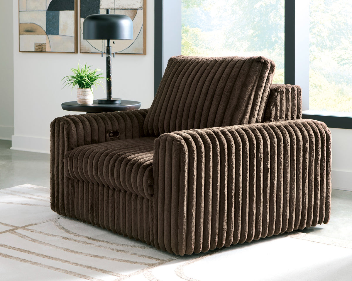 Chalmers power gliding chaise in Chocolate - closed