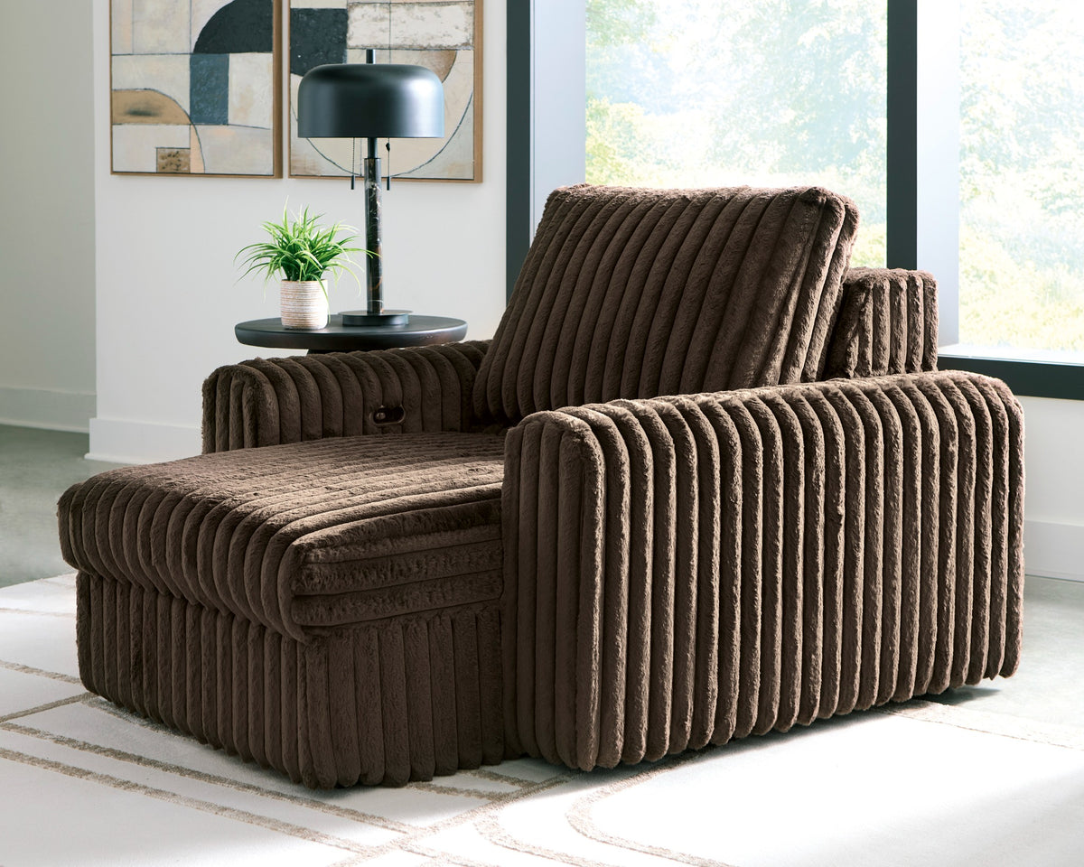 Chalmers power gliding chaise in Chocolate - reclined