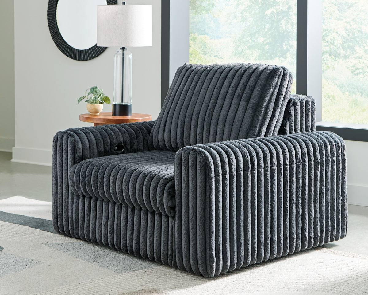 Chalmers power gliding chaise in Gunmetal - closed