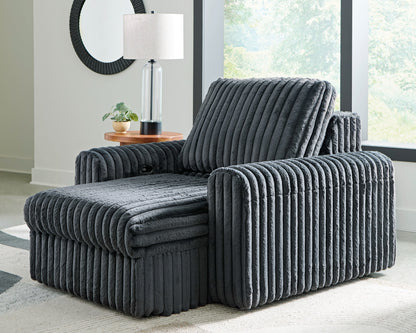 Chalmers power gliding chaise in Gunmetal - reclined