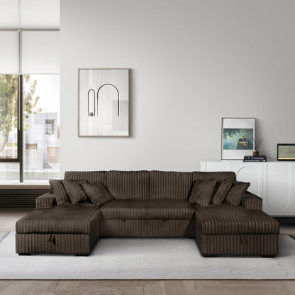 Chocolate Riverton 3-piece corduroy storage sleeper sectional, front view