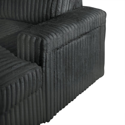 Dark grey Riverton corduroy sectional upholstery and arm detail