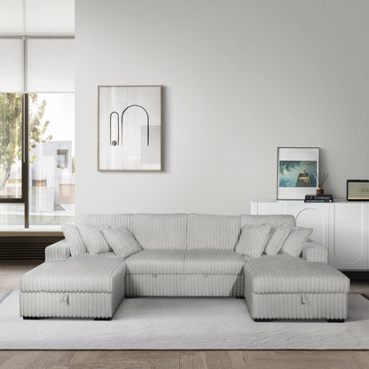 Silver Riverton 3-piece corduroy storage sleeper sectional, front view