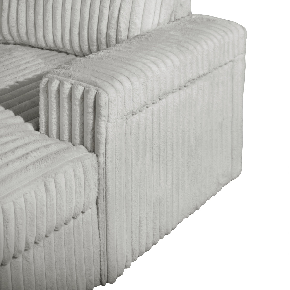 Silver Riverton corduroy sectional upholstery and arm detail