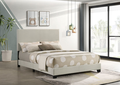 Dorian cream fabric upholstered full panel bed, alternate view