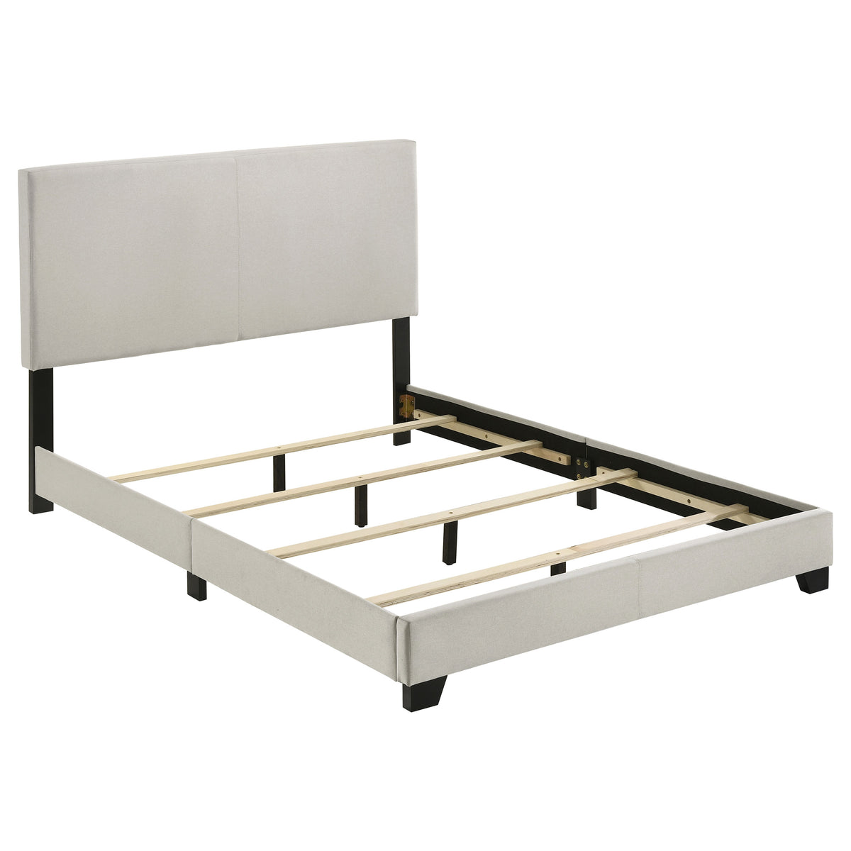 Dorian cream fabric upholstered full panel bed, detail view