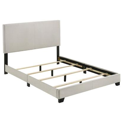 Dorian cream fabric upholstered full panel bed, detail view