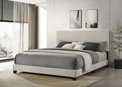 Dorian cream fabric upholstered king panel bed, alternate view