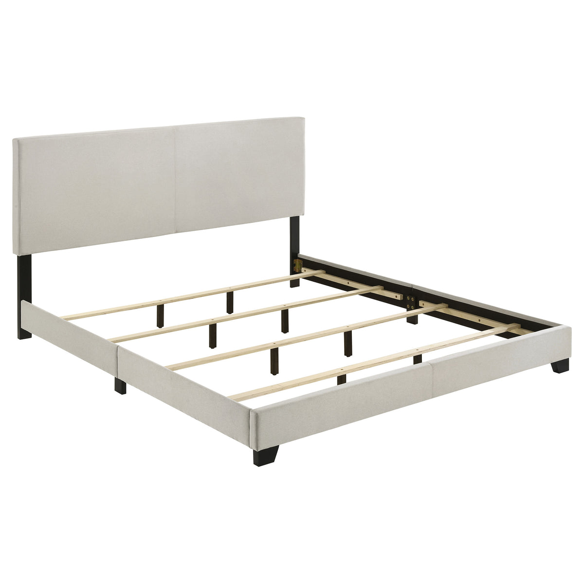 Dorian cream fabric upholstered king panel bed, detail view