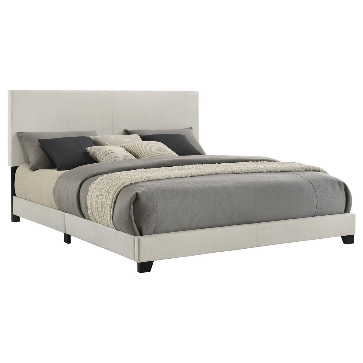 Dorian cream fabric upholstered king panel bed