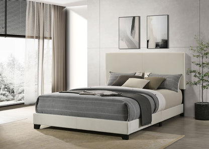 Dorian cream fabric upholstered queen panel bed, alternate view