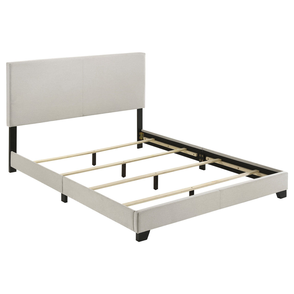 Dorian cream fabric upholstered queen panel bed, detail view