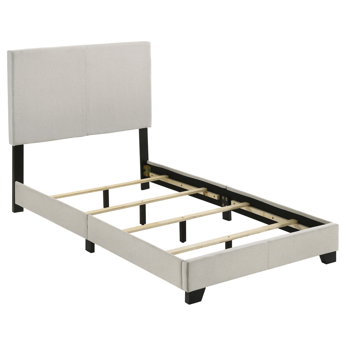 Dorian cream fabric upholstered twin panel bed, detail view