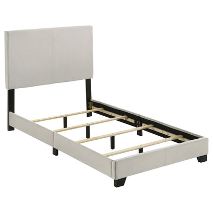 Dorian cream fabric upholstered twin panel bed, detail view