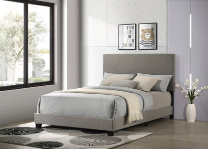 Dorian taupe fabric upholstered full panel bed, alternate view