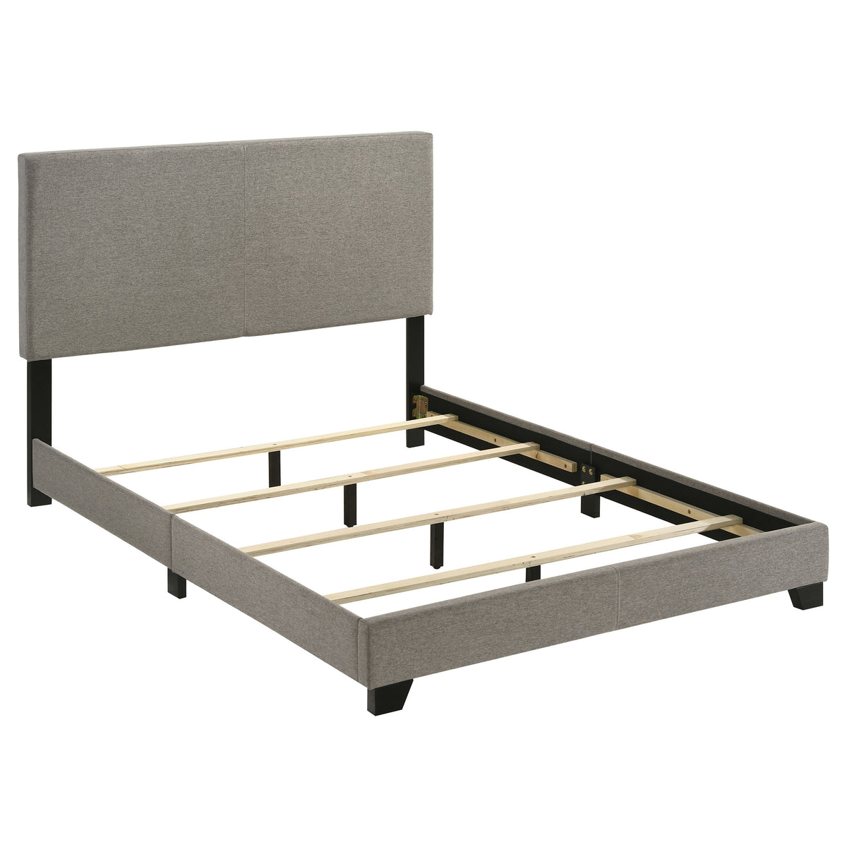 Dorian taupe fabric upholstered full panel bed, detail view
