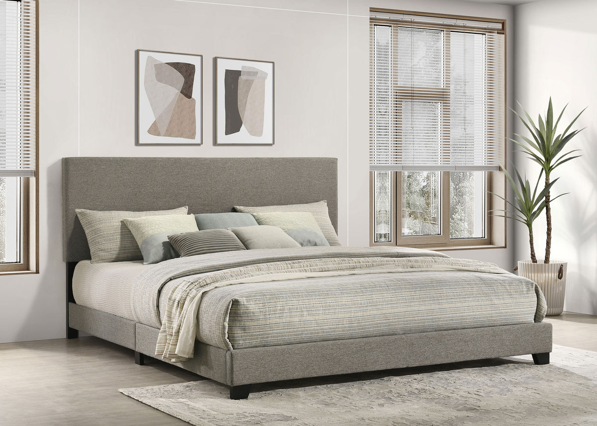 Dorian taupe fabric king panel bed, alternate view