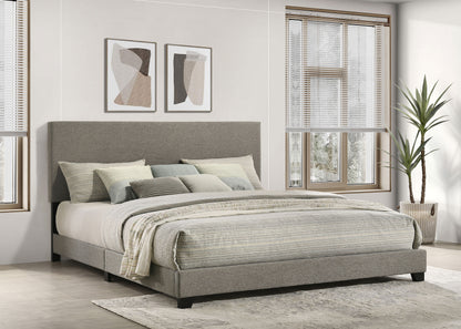 Dorian taupe fabric king panel bed, alternate view