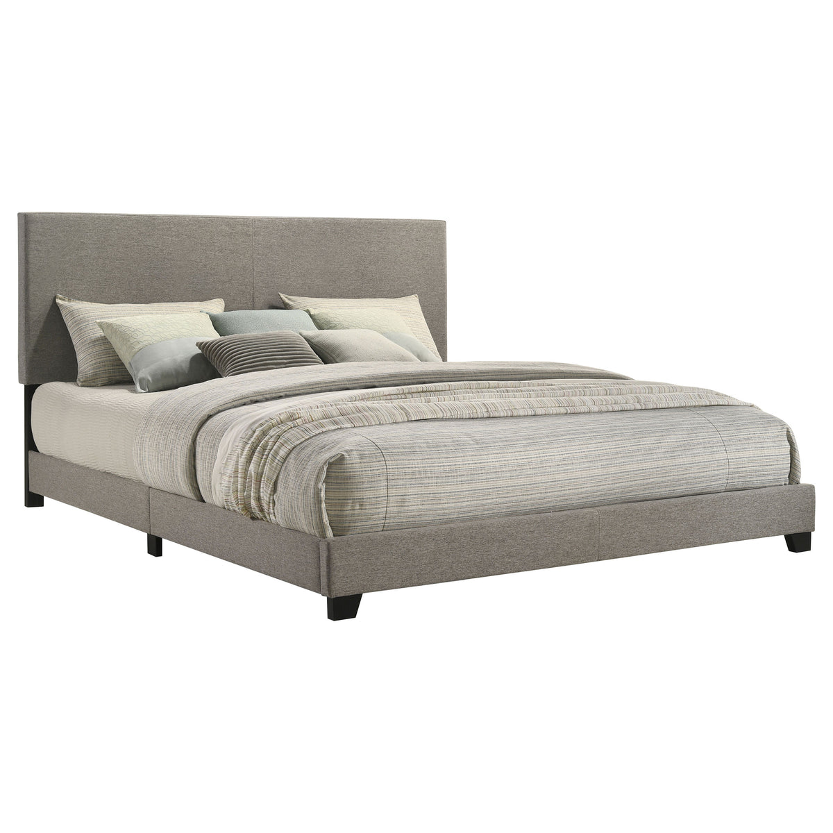 Dorian taupe fabric upholstered panel bed, king size