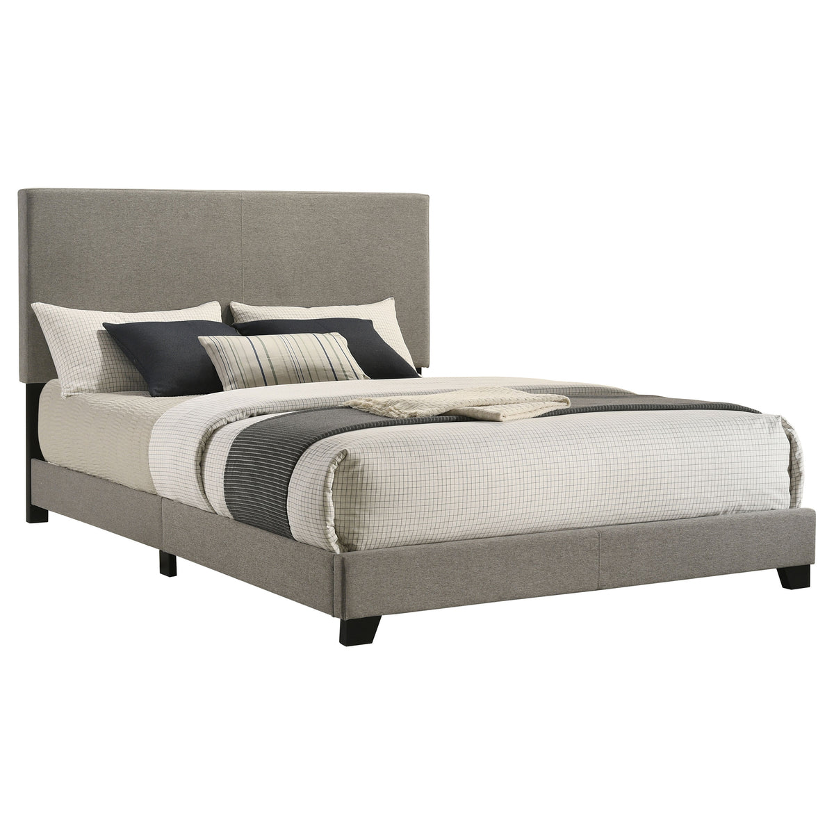 Dorian taupe fabric upholstered queen panel bed