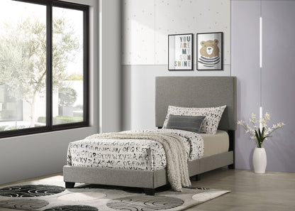 Dorian taupe fabric upholstered twin panel bed, alternate view
