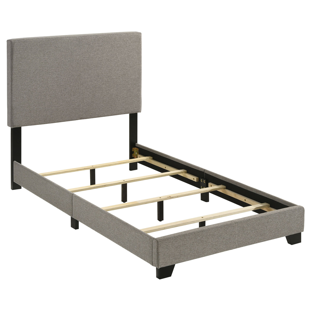 Dorian taupe fabric upholstered twin panel bed, detail view