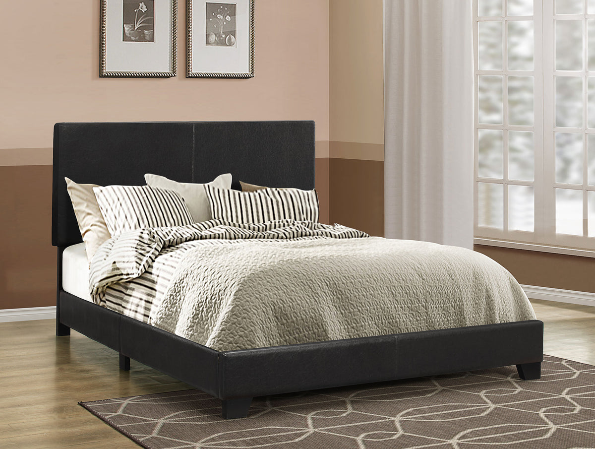 Dorian black faux leather upholstered full panel bed, alternate view