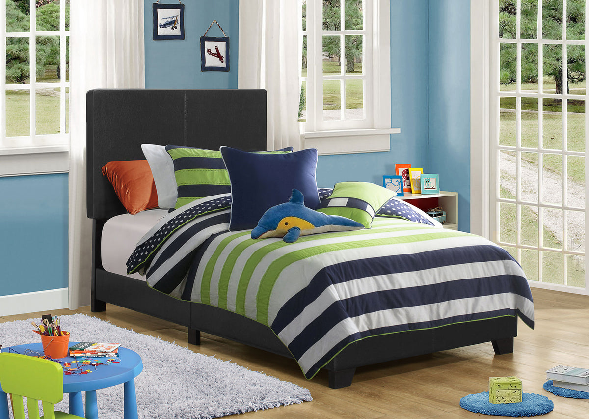 Dorian black faux leather upholstered twin panel bed, alternate view