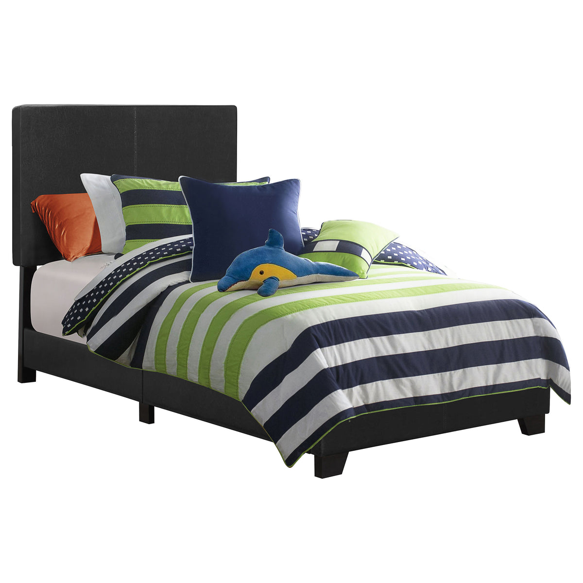 Dorian black faux leather upholstered twin panel bed