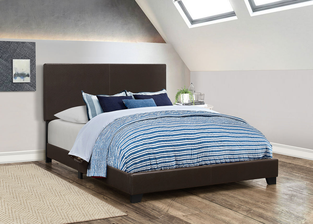 Dorian brown faux leather upholstered full panel bed, alternate view