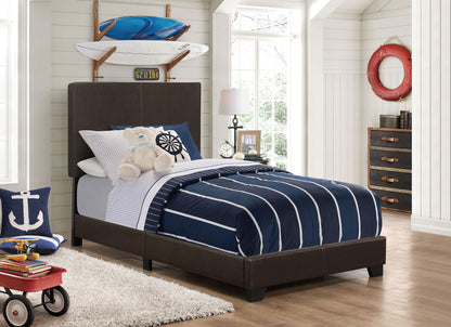 Dorian brown faux leather upholstered twin panel bed, alternate view