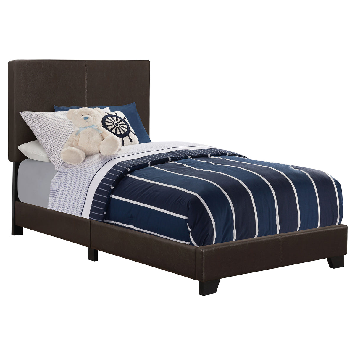 Dorian brown faux leather upholstered twin panel bed