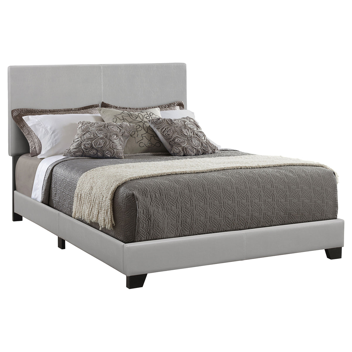 Dorian grey faux leather upholstered king panel bed