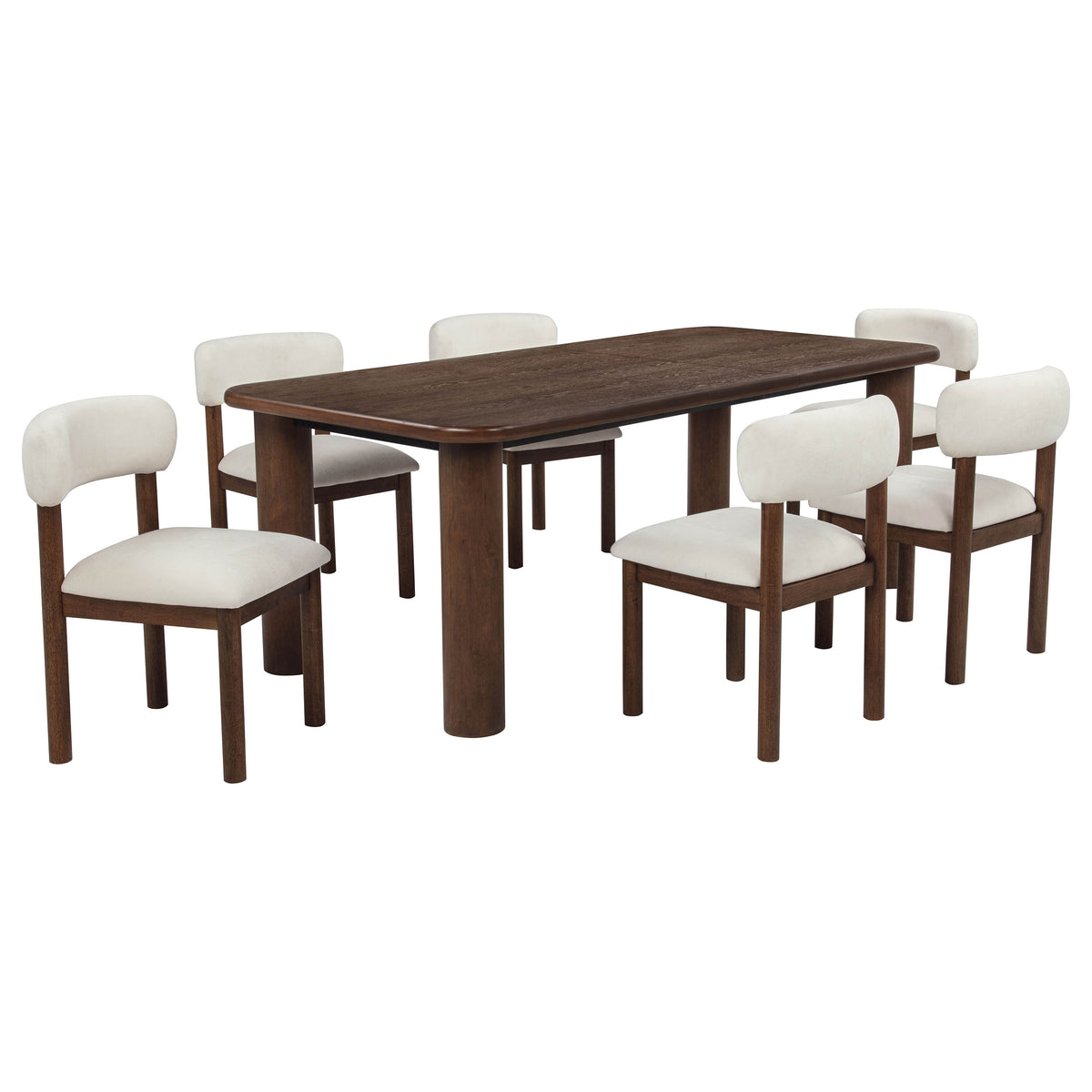 Faulkner brown oak extension dining table and cream upholstered chairs