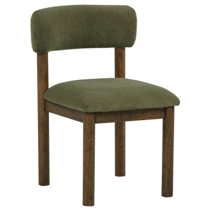 Faulkner moss green upholstered dining chair with brown oak frame
