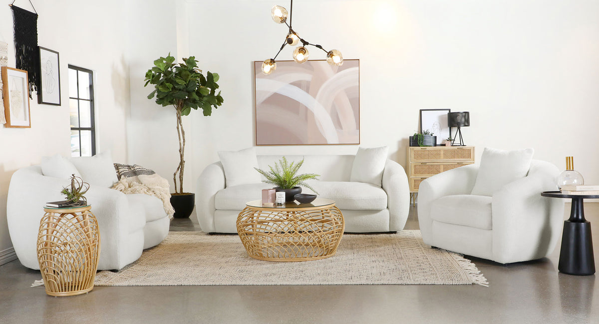 Isabella three-piece living room set in Ivory boucle